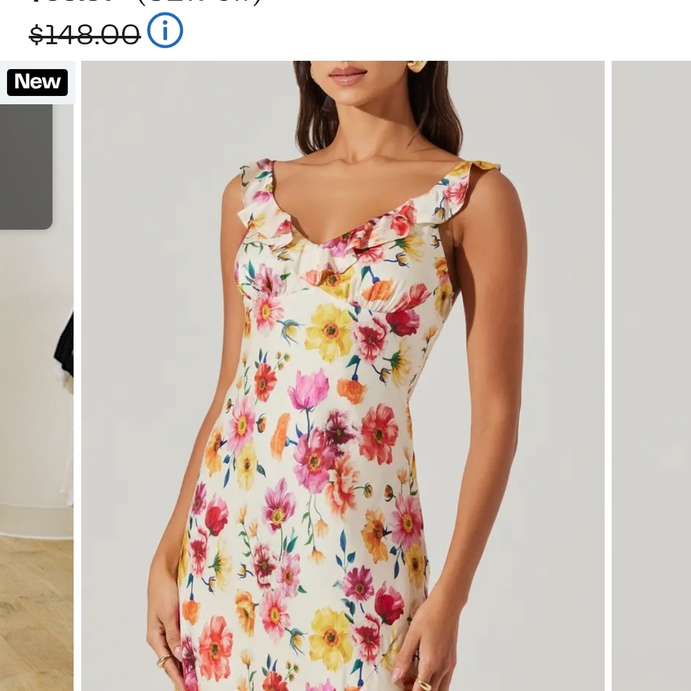 Astr White Floral Midi Dress with Pink Yellow Red Flowers - Picture 2 of 6